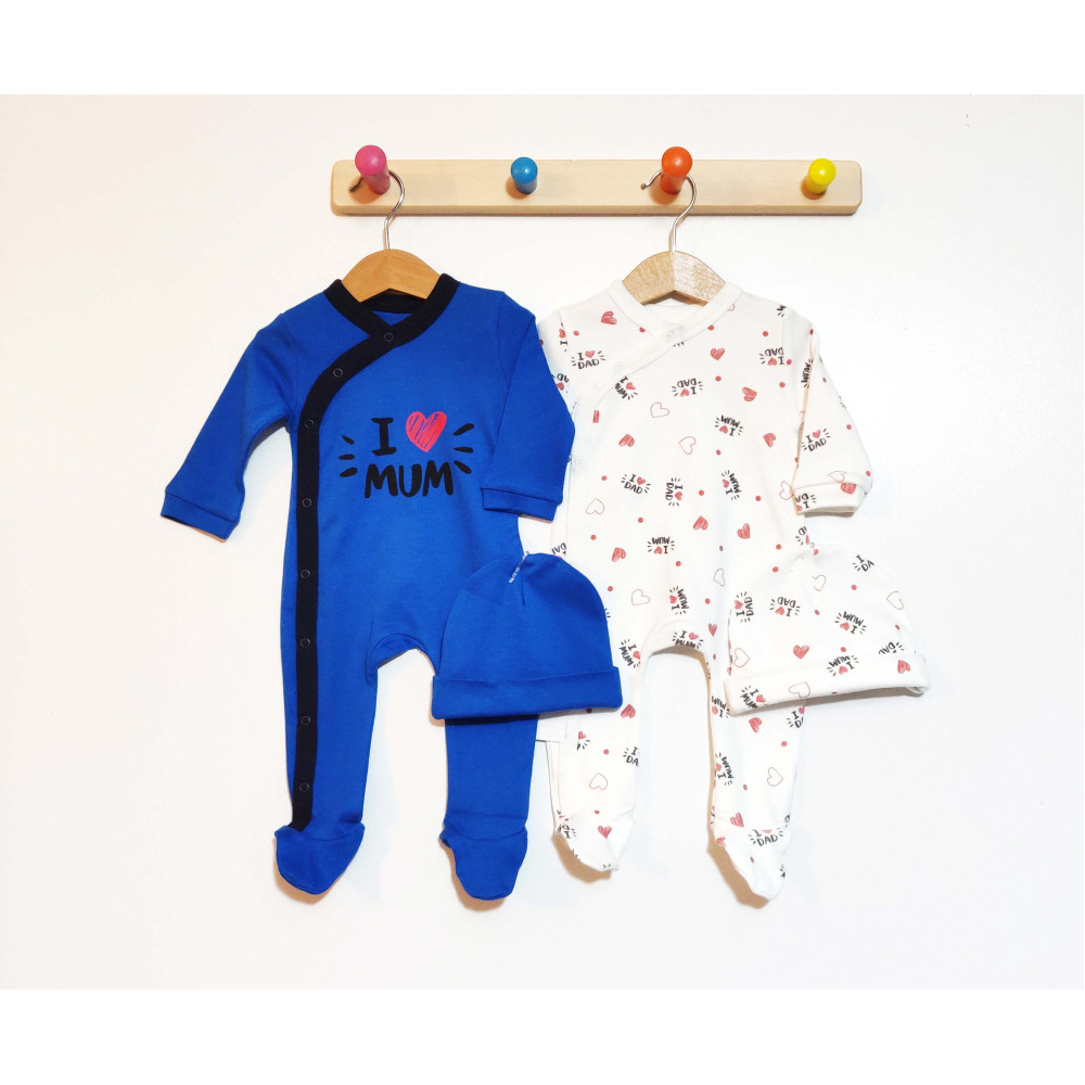 Sleeping overalls+hat set 2pcs (pack of 3 sets) .