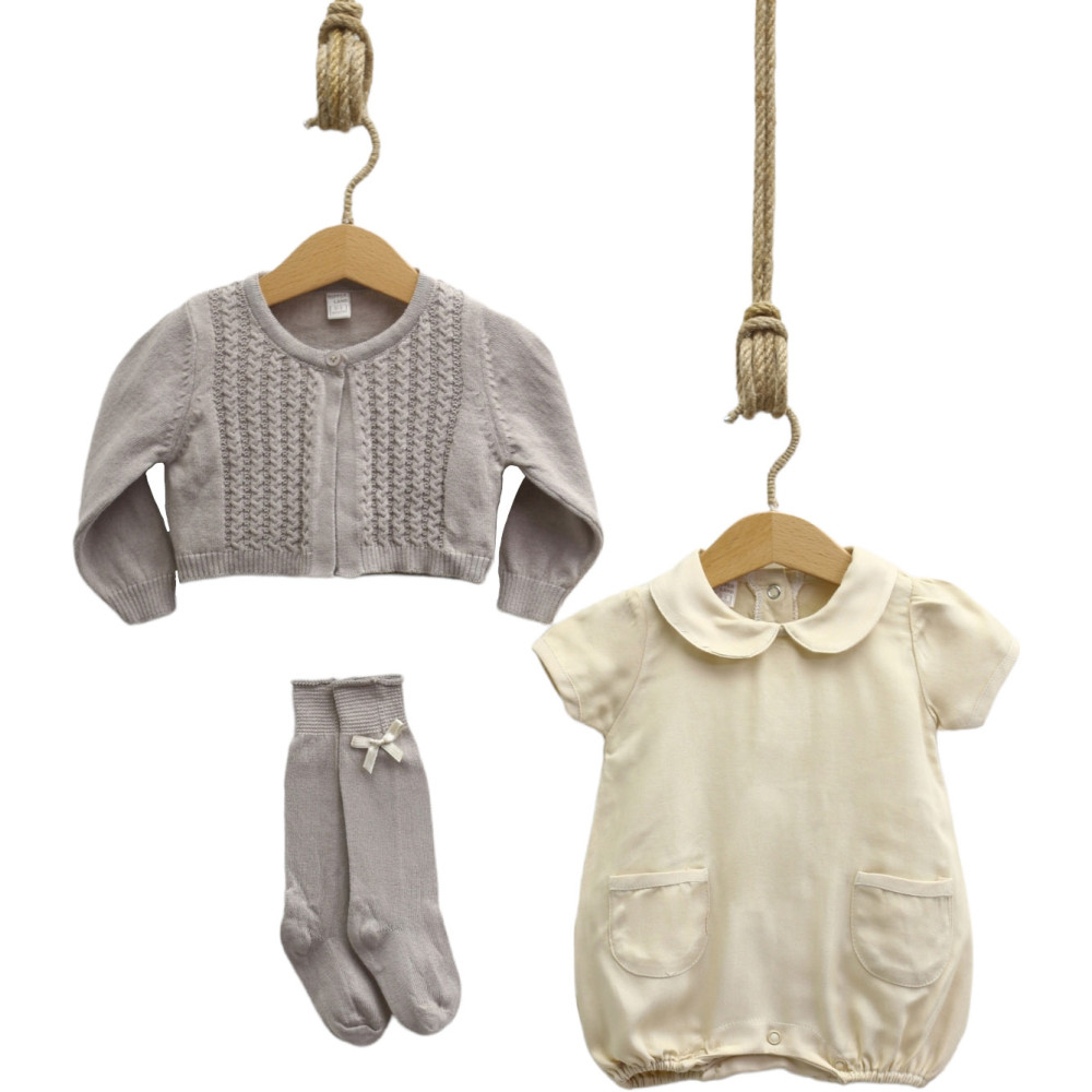 Set overalls+bolero+socks. Fine knitwear