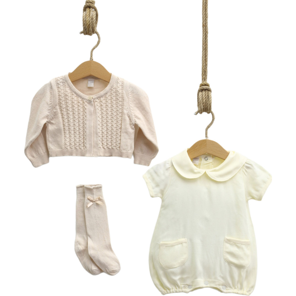 Set overalls+bolero+socks. Fine knitwear