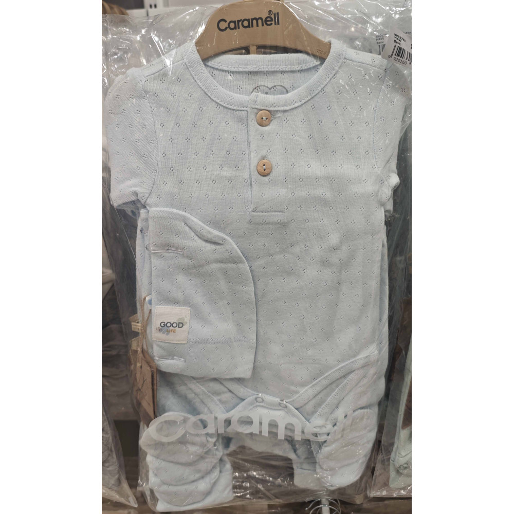 Set of bodysuit + onesie + cap, series BASIC