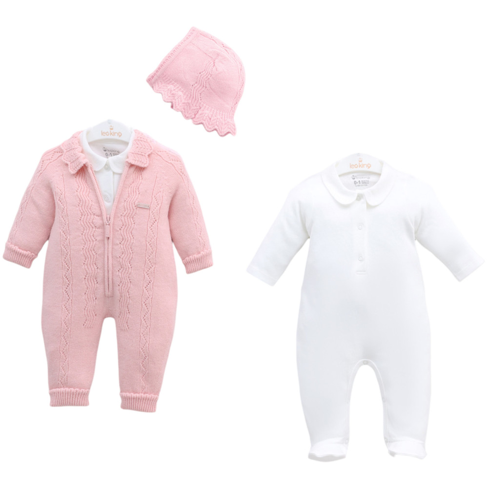 Knitted overalls + knitted overalls + hat