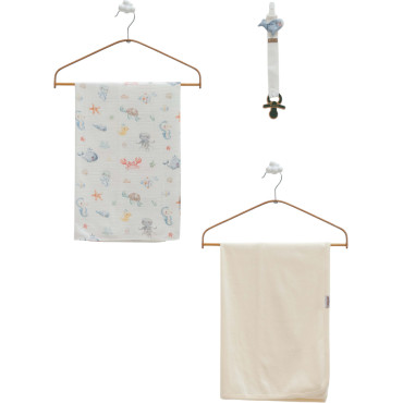 Blanket+muslin blanket+pacifier holder, series BASIC. (Expected date)