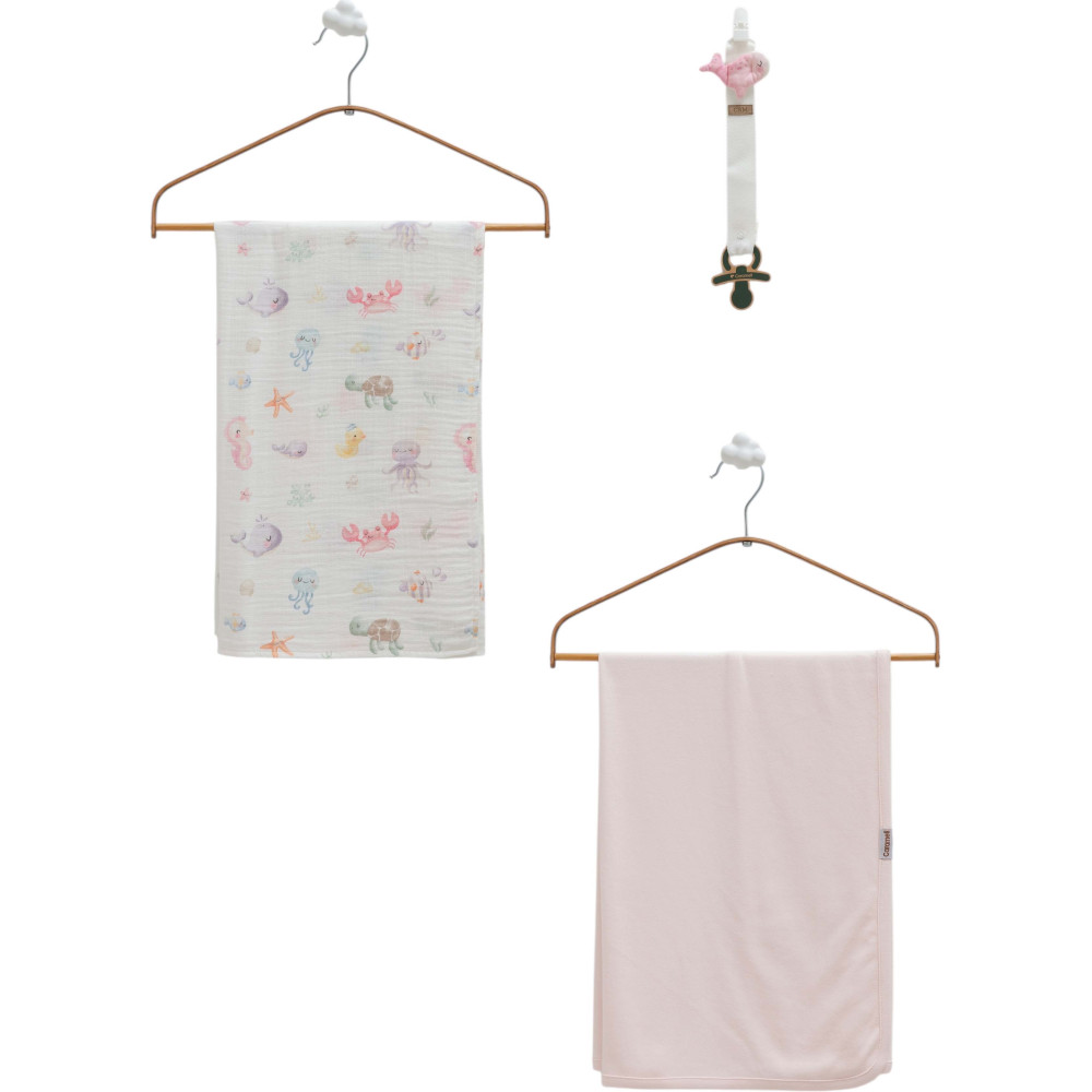 Blanket+muslin blanket+pacifier holder, series BASIC. (Expected date)