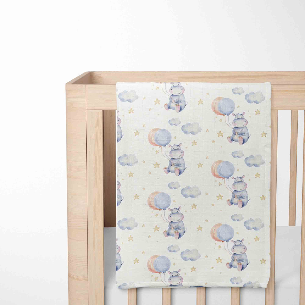 Muslin blanket. Print: Hippo