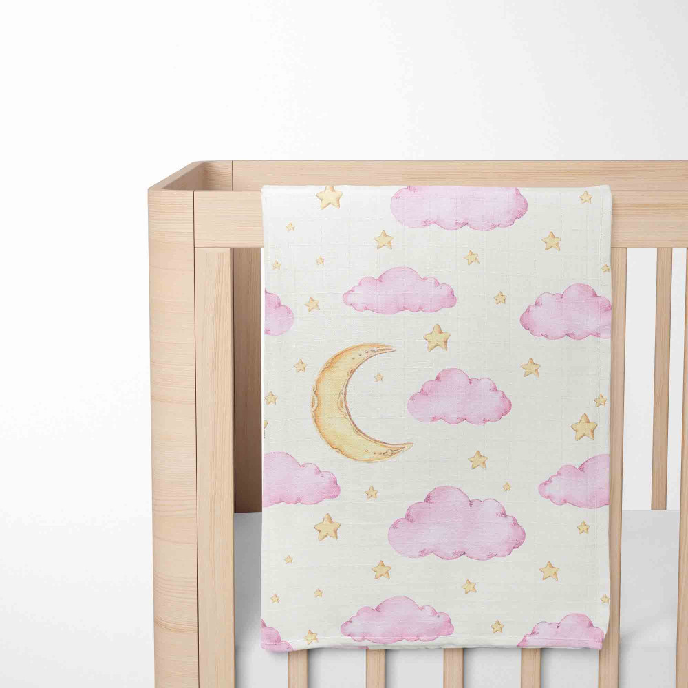 Muslin blanket. Print: Moon, Clouds, Stars