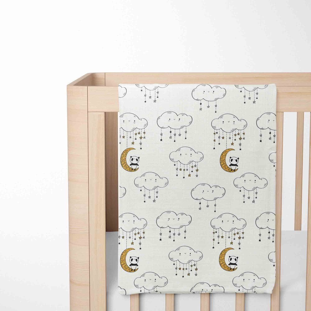 Muslin blanket. Print: Panda on the Moon.