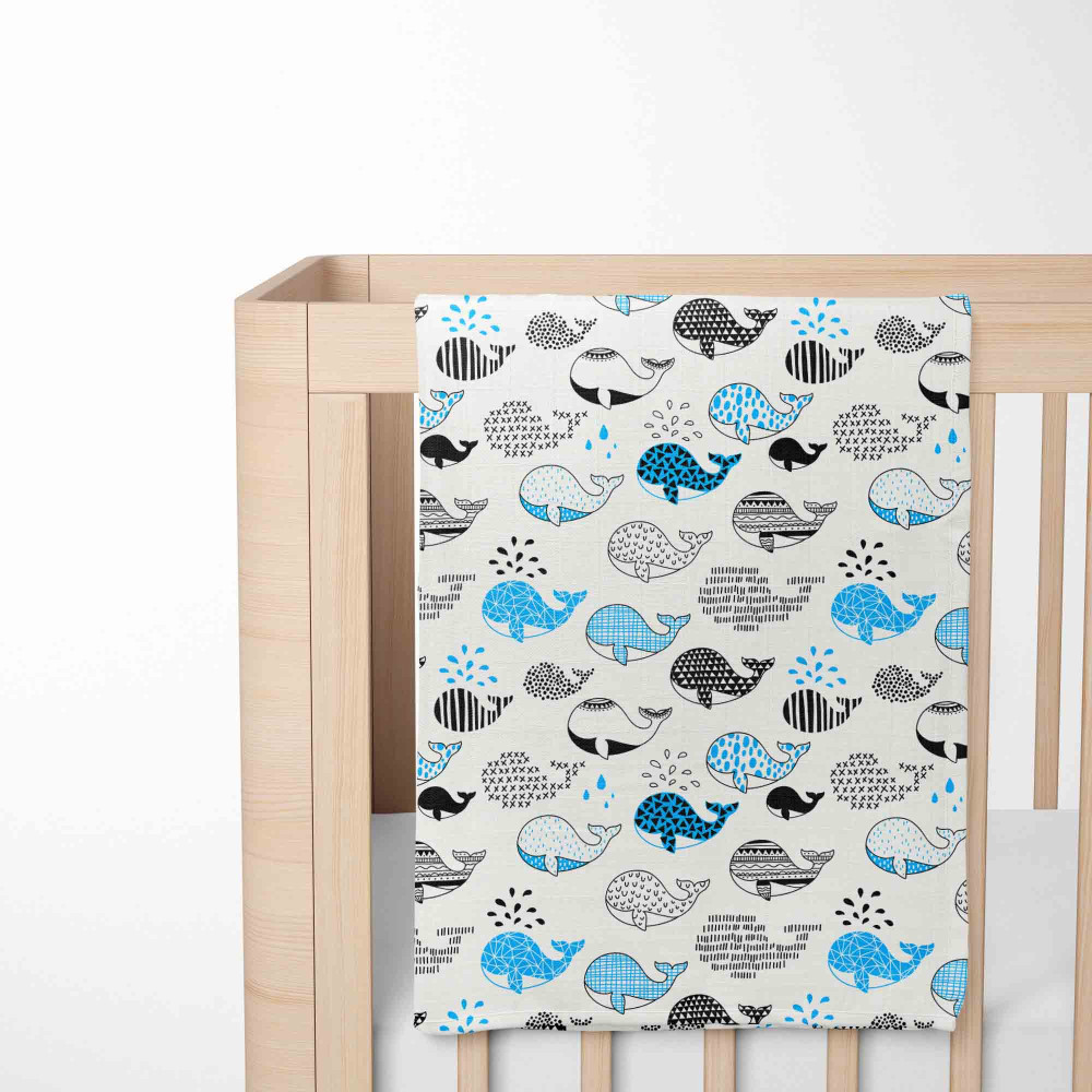 Muslin blanket. Print: Whales.