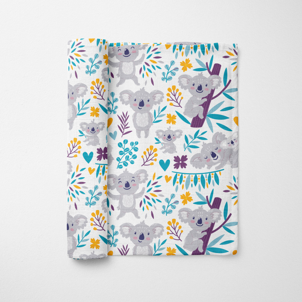 Muslin blanket. Print: Koala on the tree