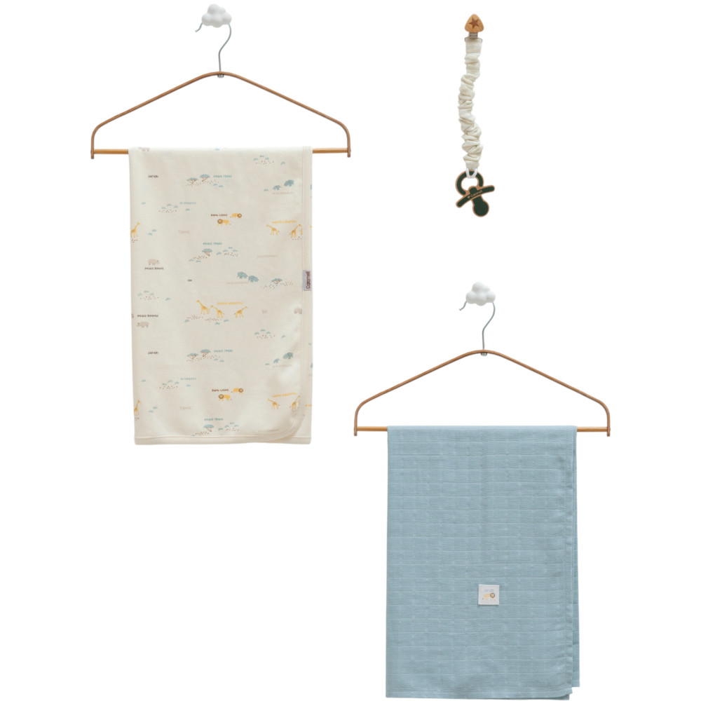 Set blanket + muslin blanket + pacifier holder, series BASIC 