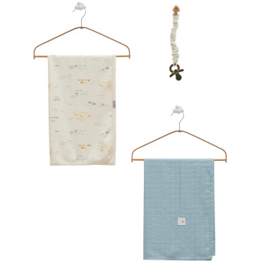 Set blanket + muslin blanket + pacifier holder, series BASIC 