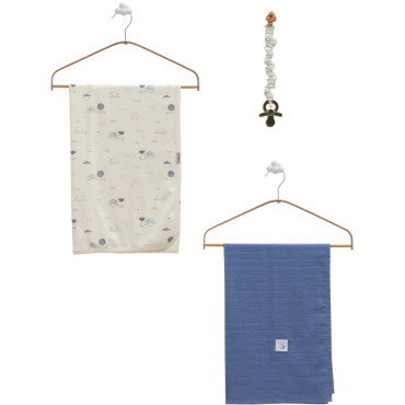 Set blanket + muslin blanket + pacifier holder, series BASIC 