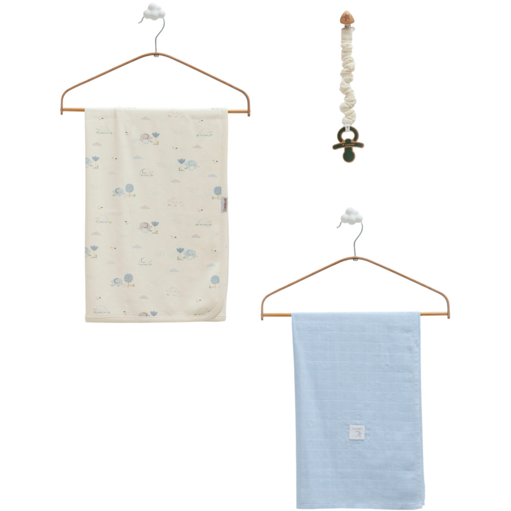 Set blanket + muslin blanket + pacifier holder, series BASIC 