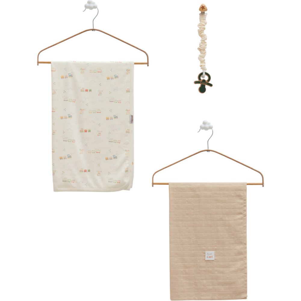 Set blanket + muslin blanket + pacifier holder, series BASIC 