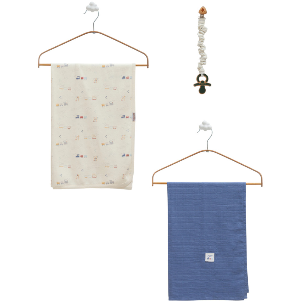 Set blanket + muslin blanket + pacifier holder, series BASIC 