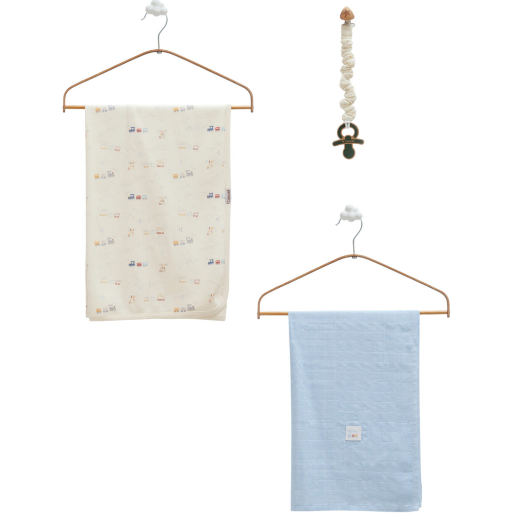 Set blanket + muslin blanket + pacifier holder, series BASIC 