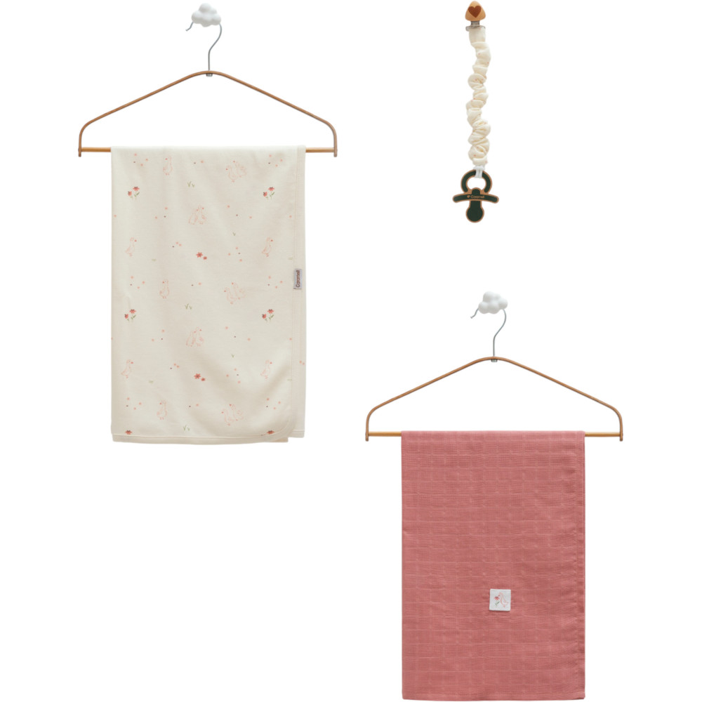 Set blanket + muslin blanket + pacifier holder, series BASIC 