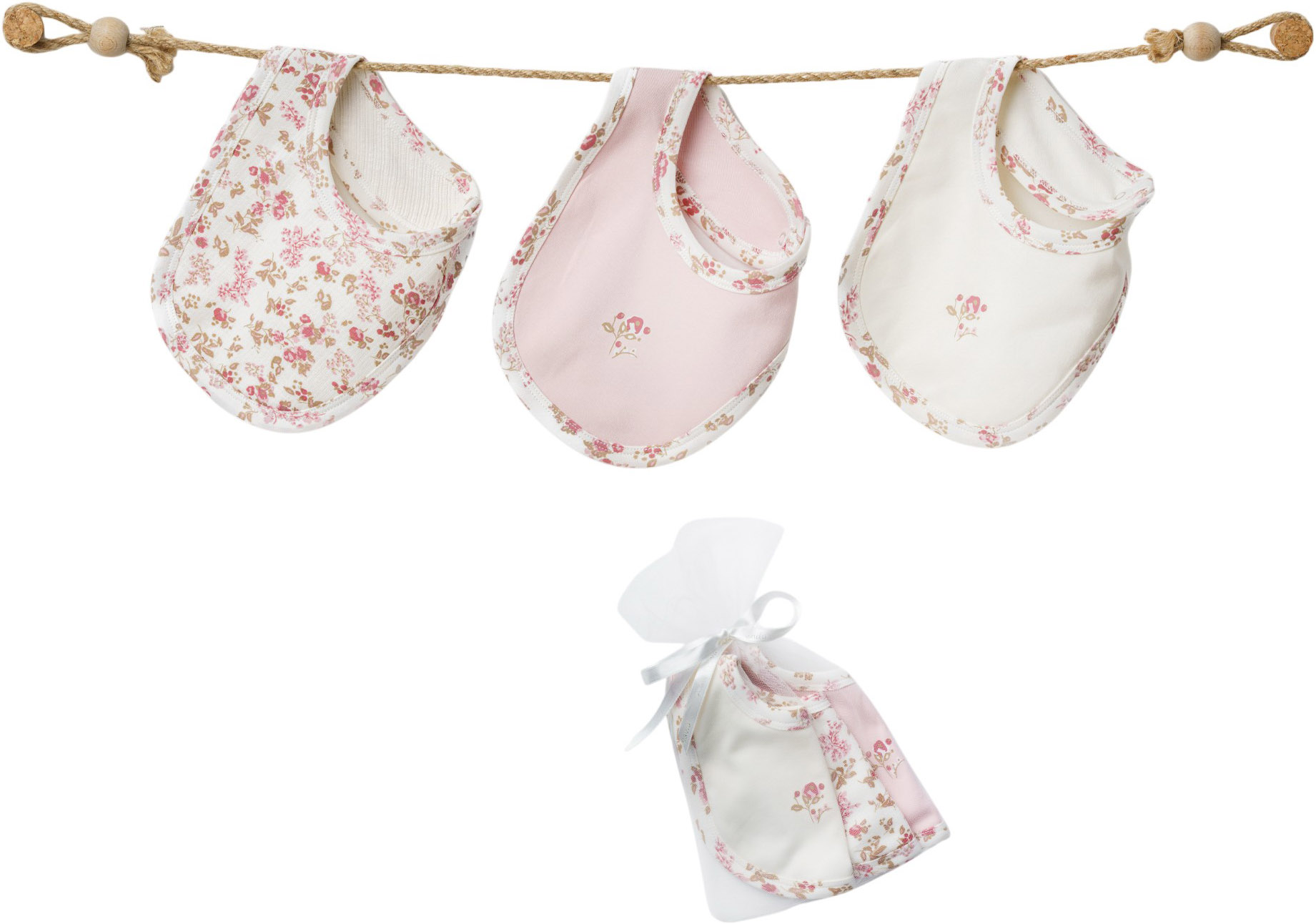 Bibs set 3 pcs (pack of 3 sets), series FLORAL DREAMS