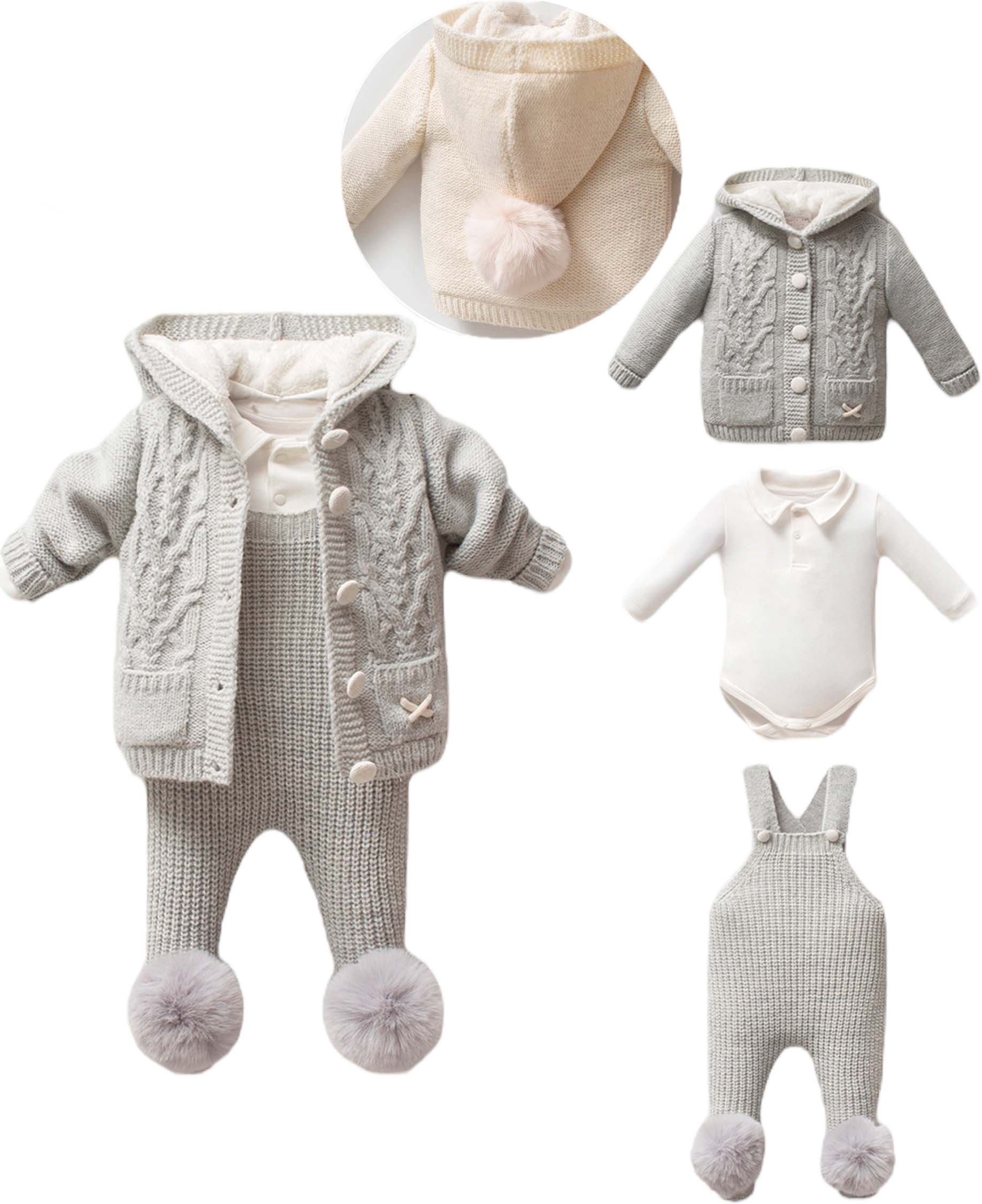 Set sweater+body+overalls