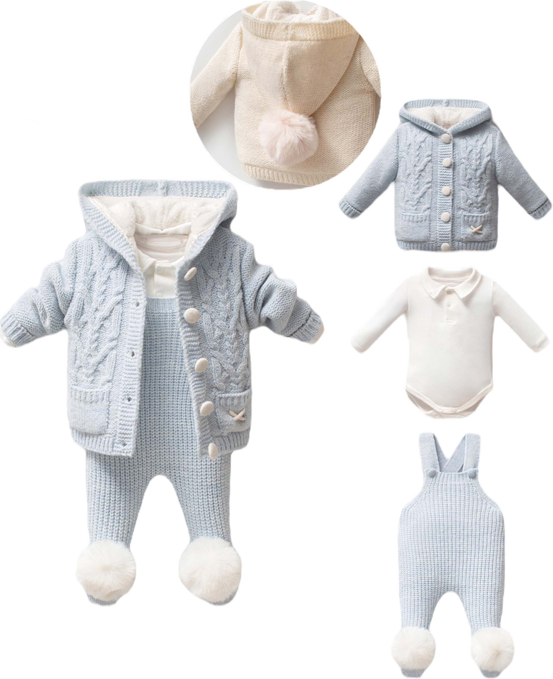 Set sweater+body+overalls