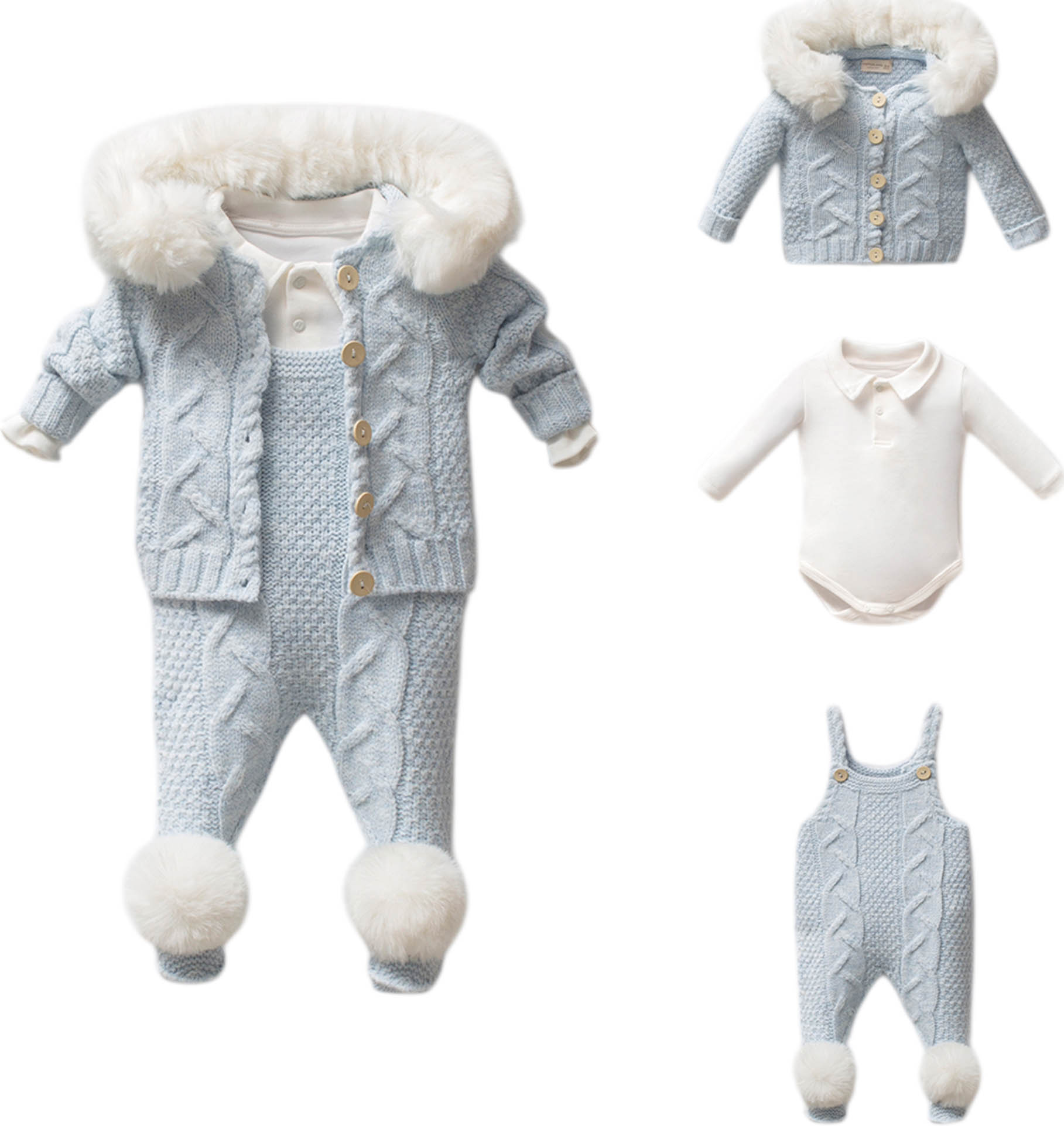 Set sweater+body+overalls