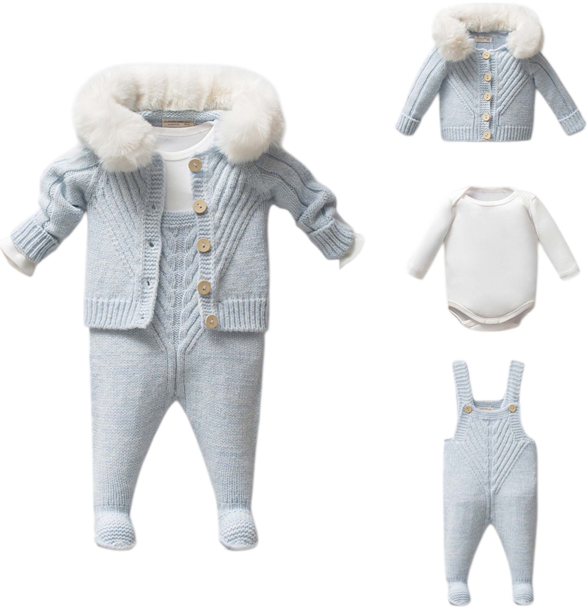Set sweater+body+overalls