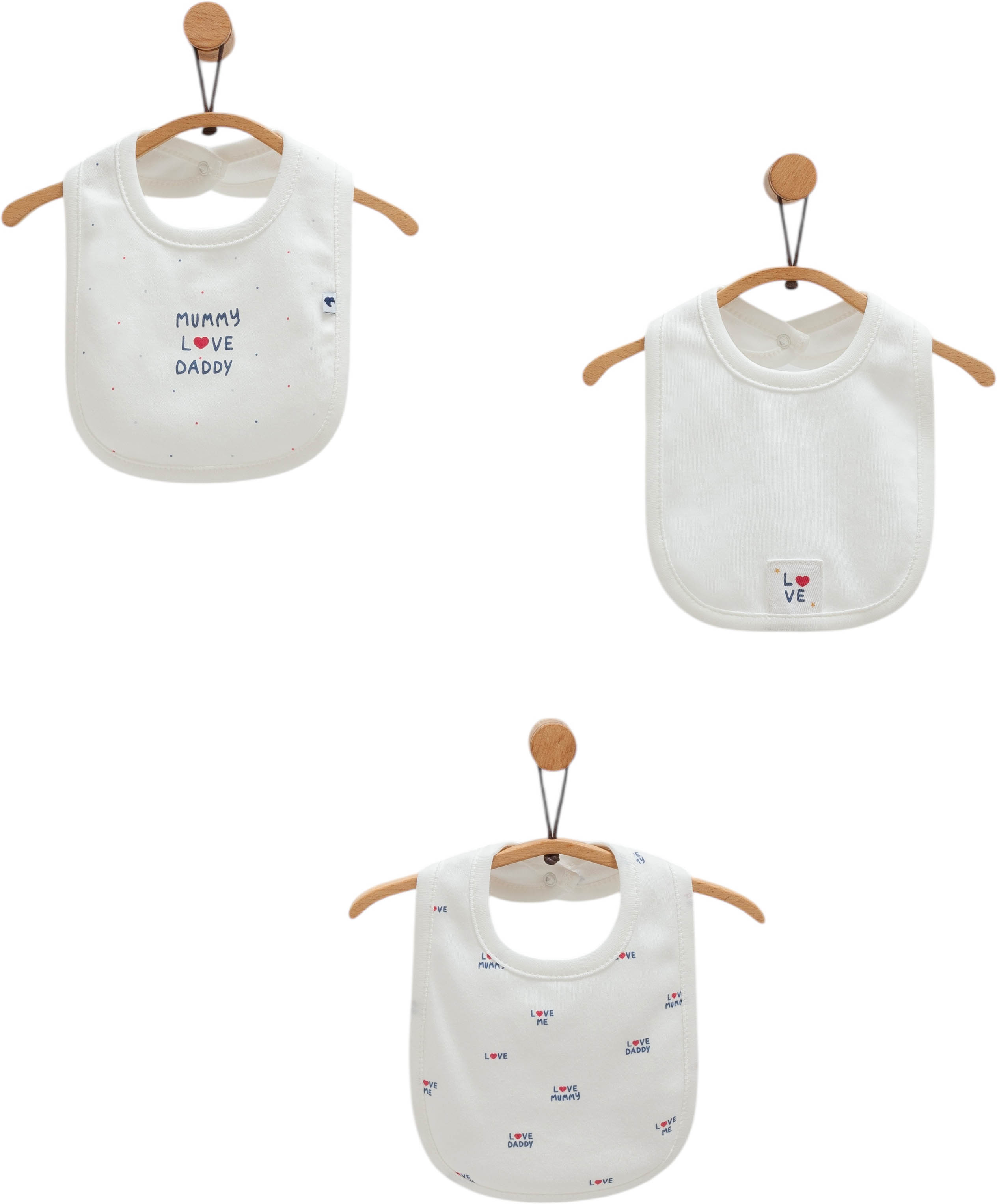 Bibs set 3pcs (pack of 4 sets), series FAMILY LOVE. (Ready)