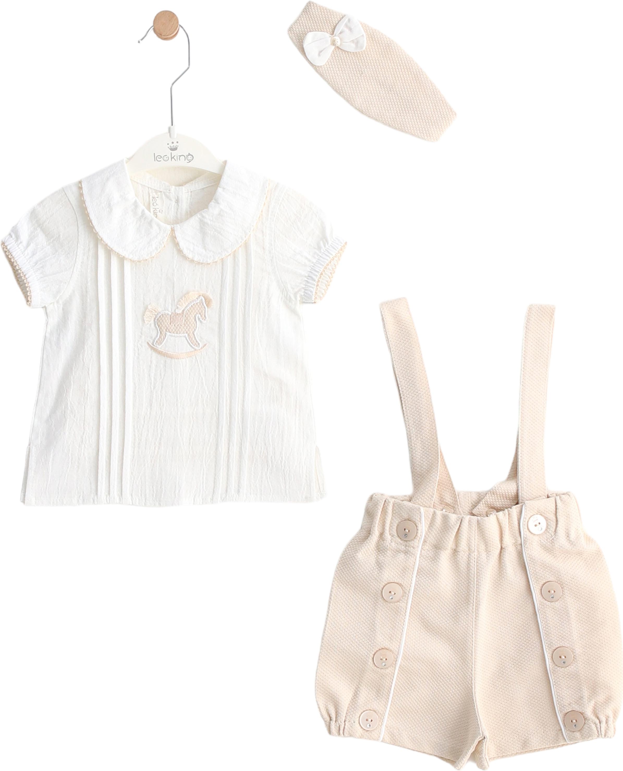 Set blouse+headband+overalls