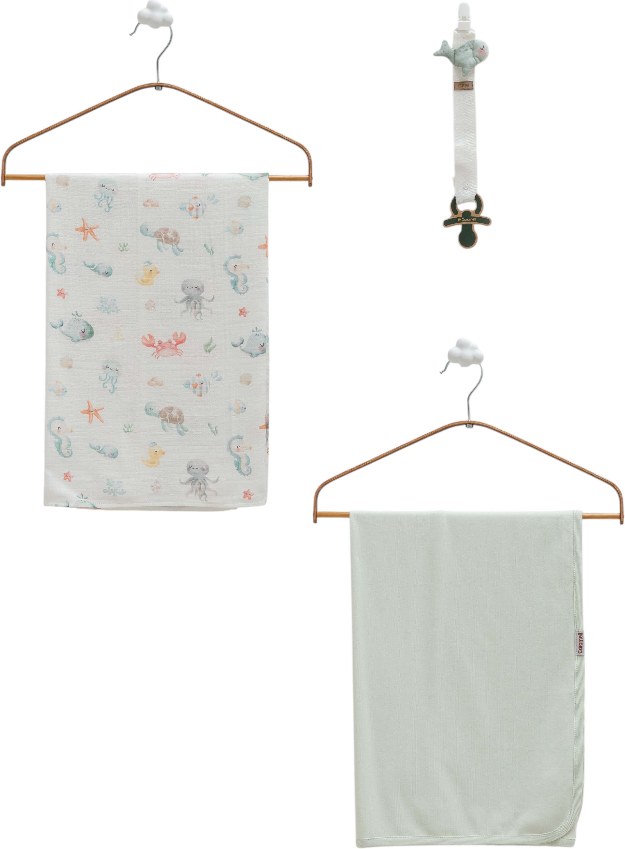 Blanket+muslin blanket+pacifier holder, series BASIC. (Expected date)