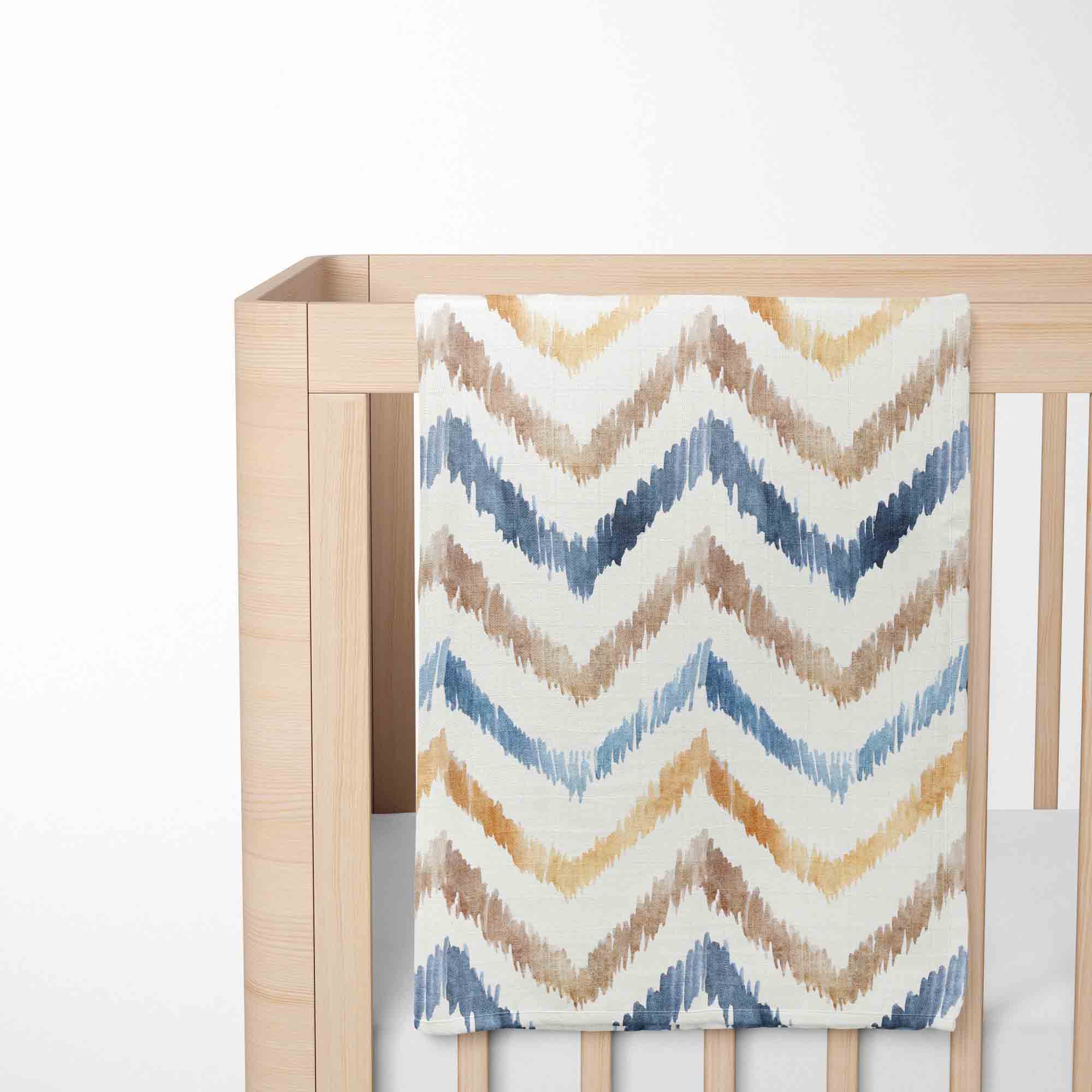 Muslin blanket. Print: Blue Zig Zag