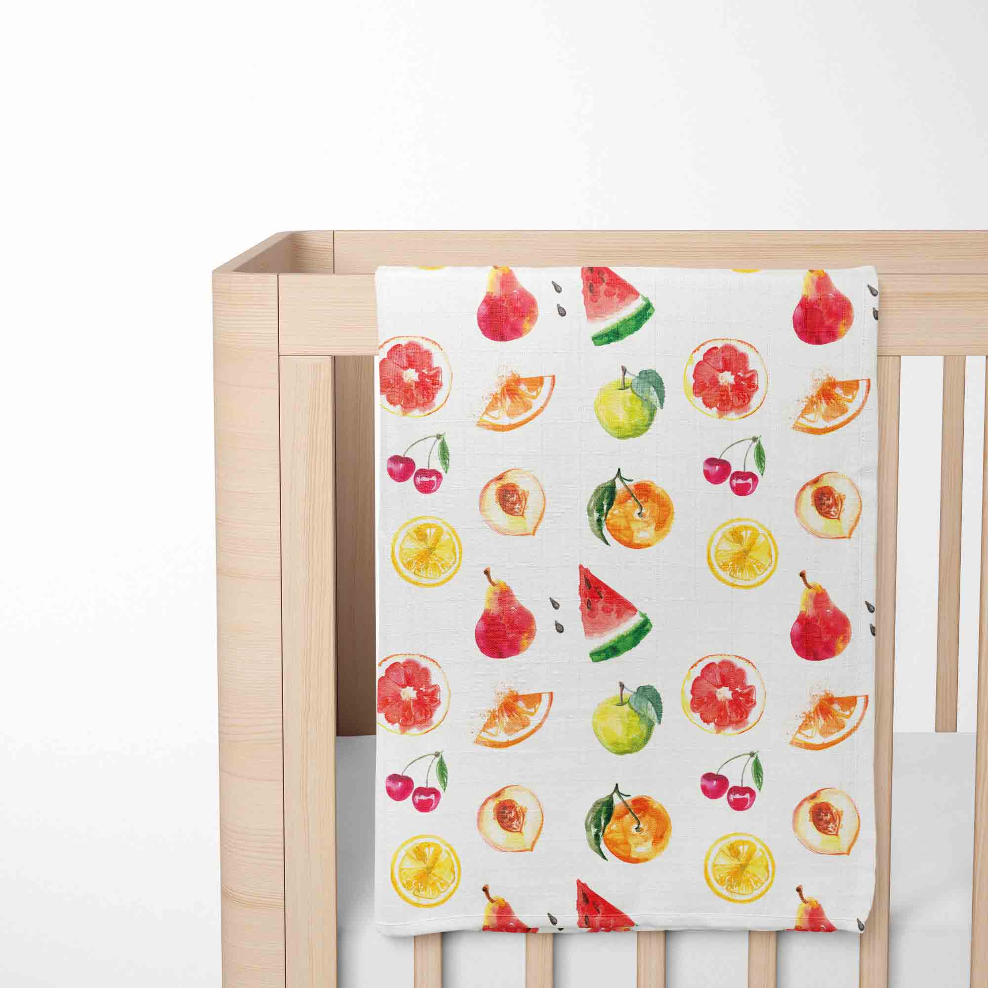 Muslin blanket. Print: Summer Fruits