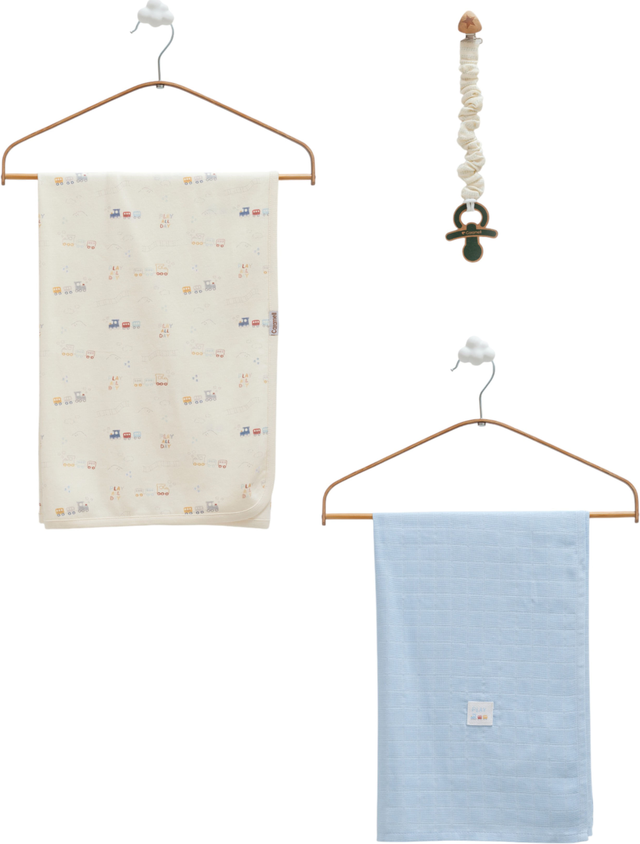 Set blanket + muslin blanket + pacifier holder, series BASIC 