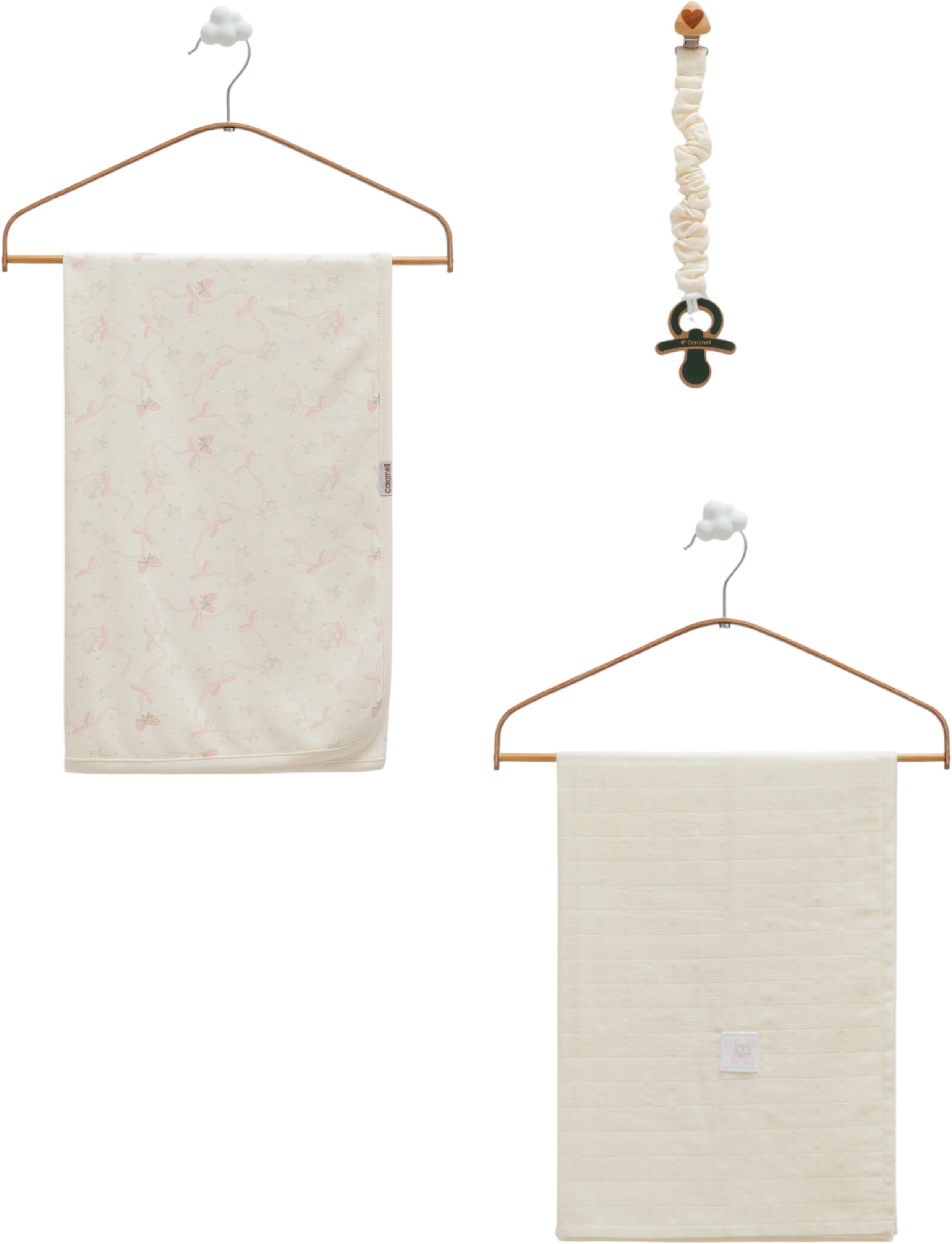Set blanket + muslin blanket + pacifier holder, series BASIC 