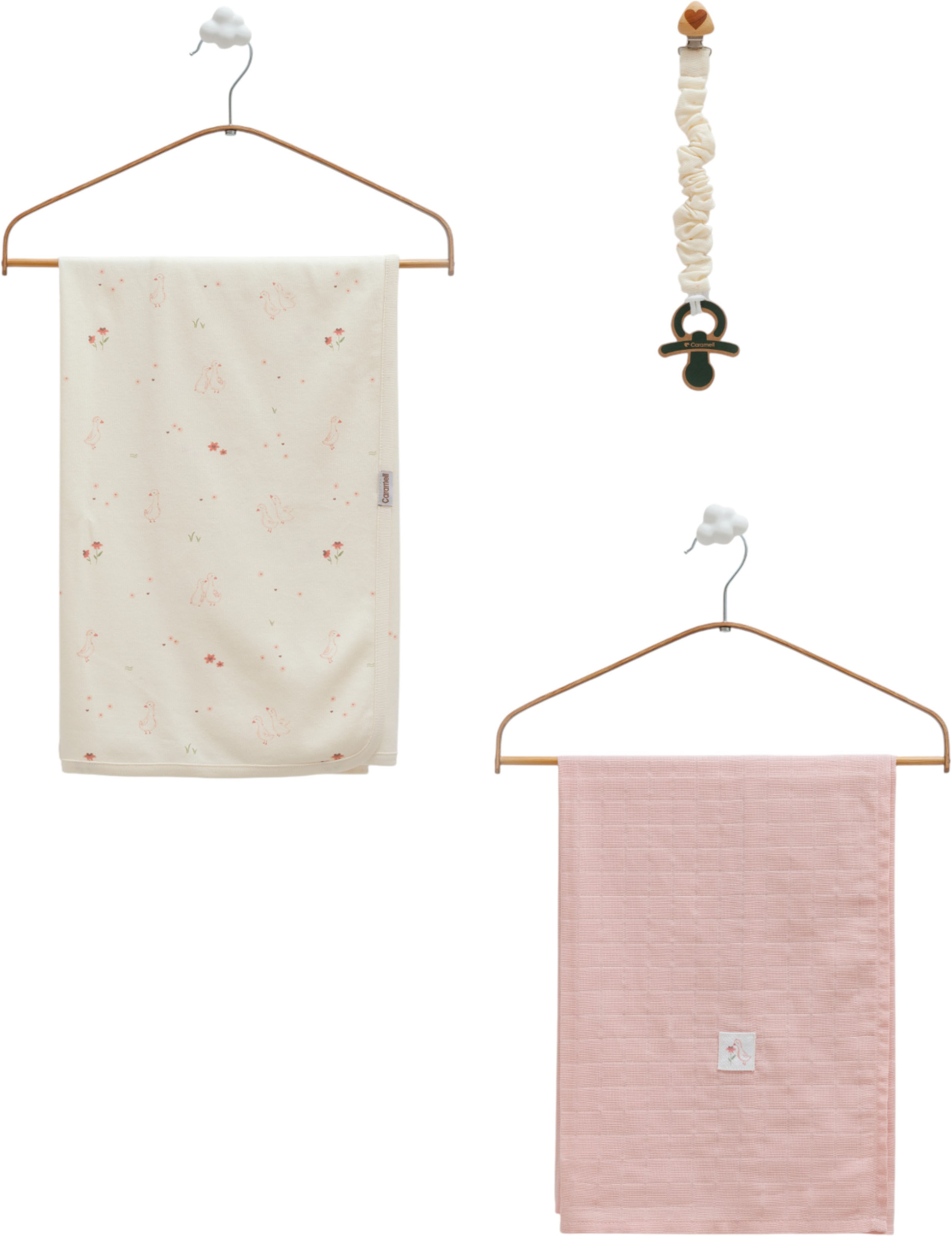 Set blanket + muslin blanket + pacifier holder, series BASIC 